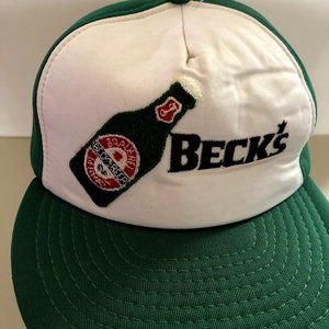 Vintage Beck's Beer Trucker Style Hat Green White Snap-Back Eastern Wear Guard